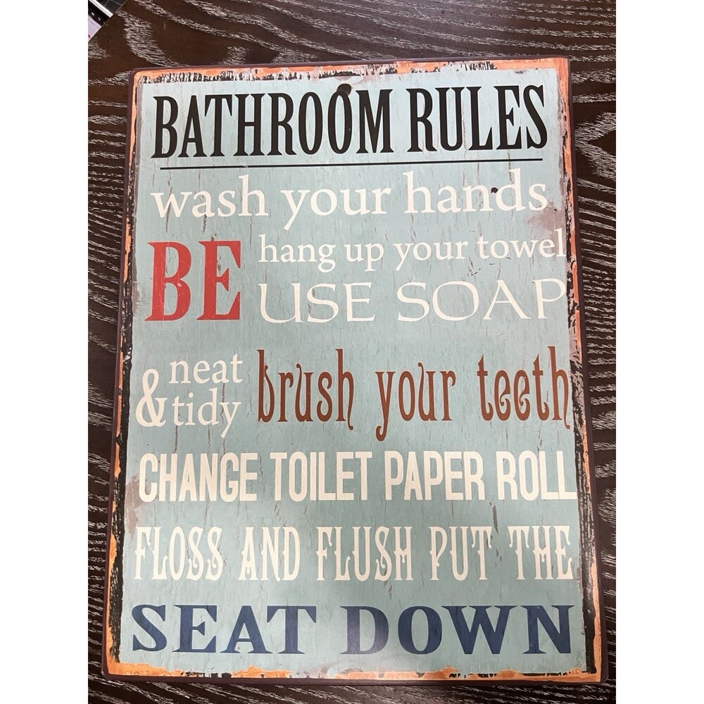Bathroom Rules Vintage Print Aesthetic Tin Metal Signs Home Décor 10x13 art bath